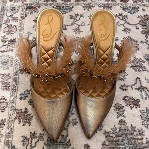 Sam Edelman Bronze Heels with Tulle and Bead Details